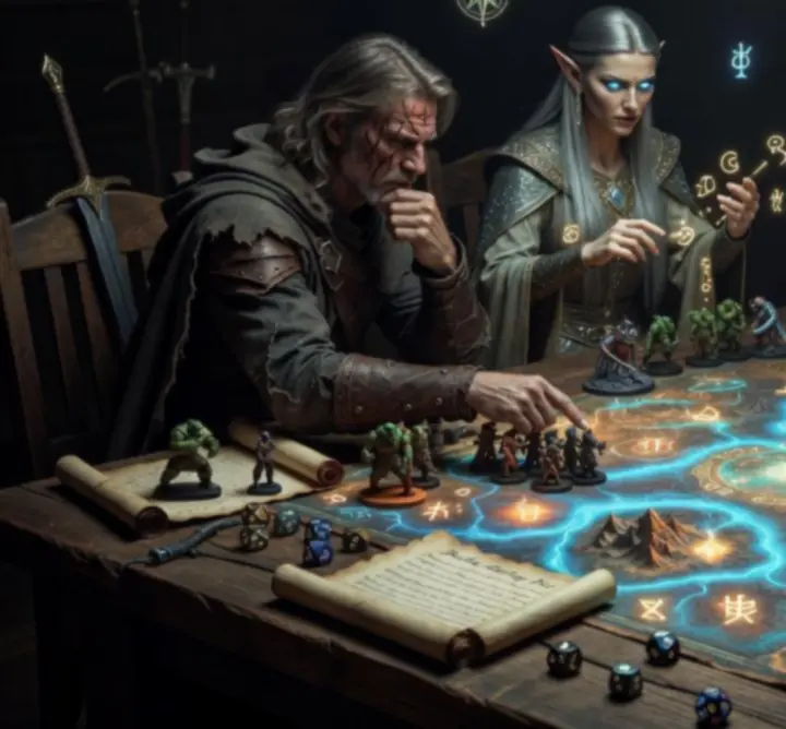 Stratégiai csapat fantasy battleplan térkép fölött