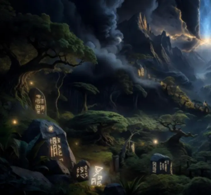 Misztikus fantasy világ eredetét ábrázoló mágikus táj